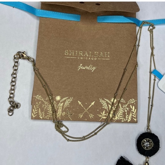 SHIRALEAH CHICAGO Caroline Black Necklace Fringe Tassel Fan Rhinestone Boho NWT - Picture 3 of 7
